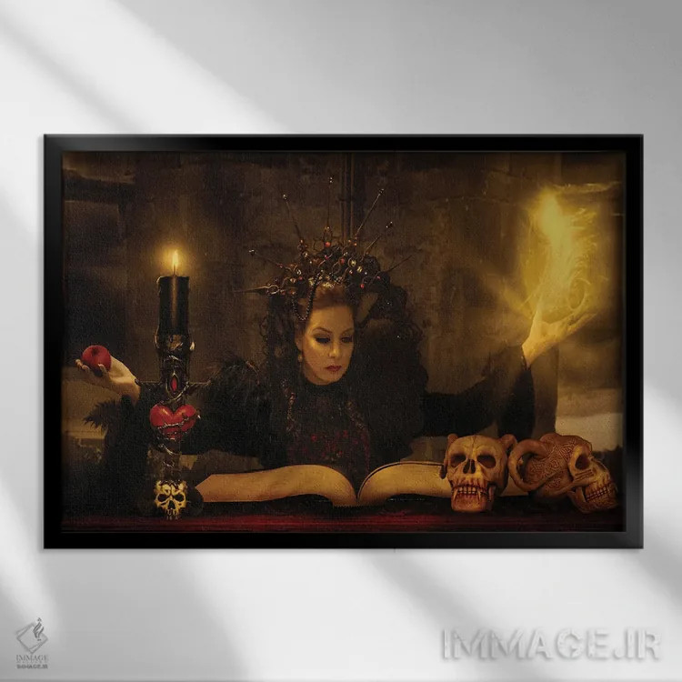 تابلو جادوگر زن اثر بابت ون دن برگ - نمای قابدار مشکی