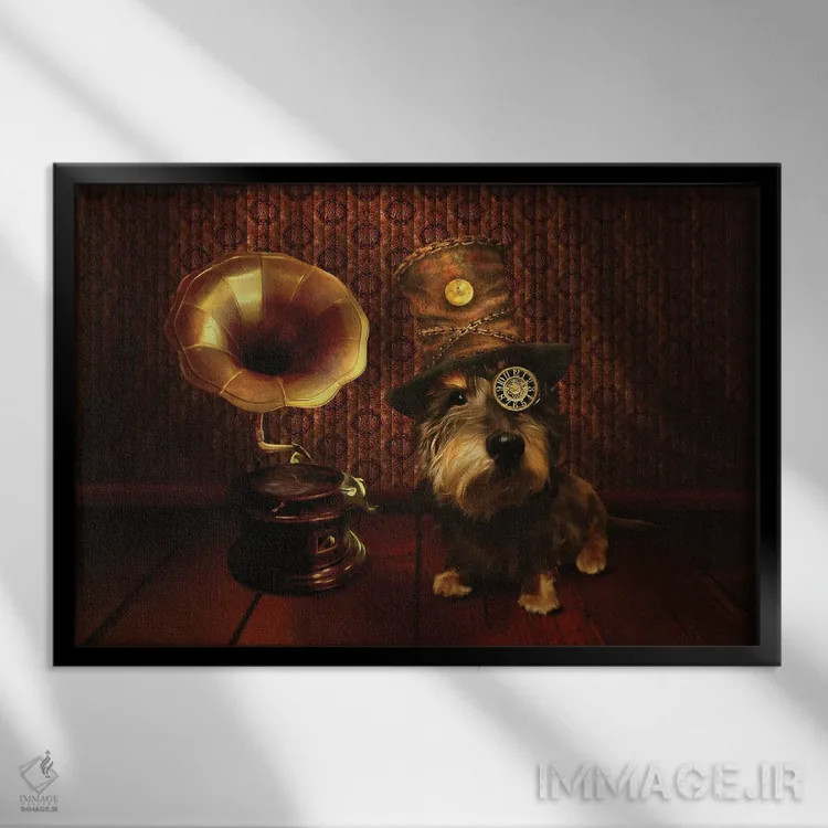 تابلو سگ استیمپانک اثر بابت ون دن برگ - نمای قابدار مشکی