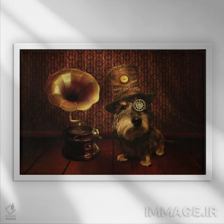تابلو سگ استیمپانک اثر بابت ون دن برگ - نمای قابدار سفید