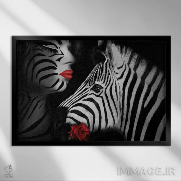 تابلو عشق گورخر اثر بابت ون دن برگ - نمای قابدار مشکی