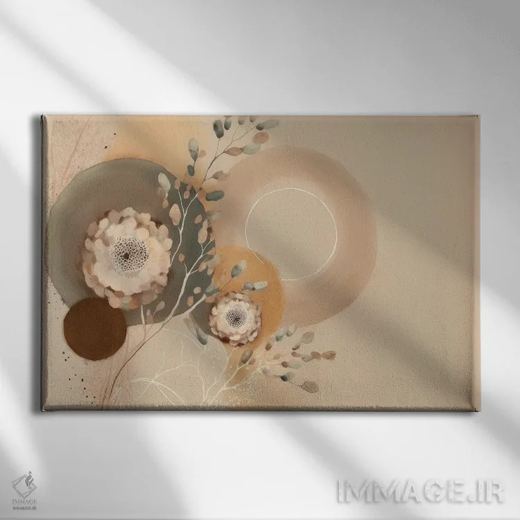 تابلو گیاهان بژ به سبک بوهو اثر بلا ایو - نمای روبهرو روی دیوار