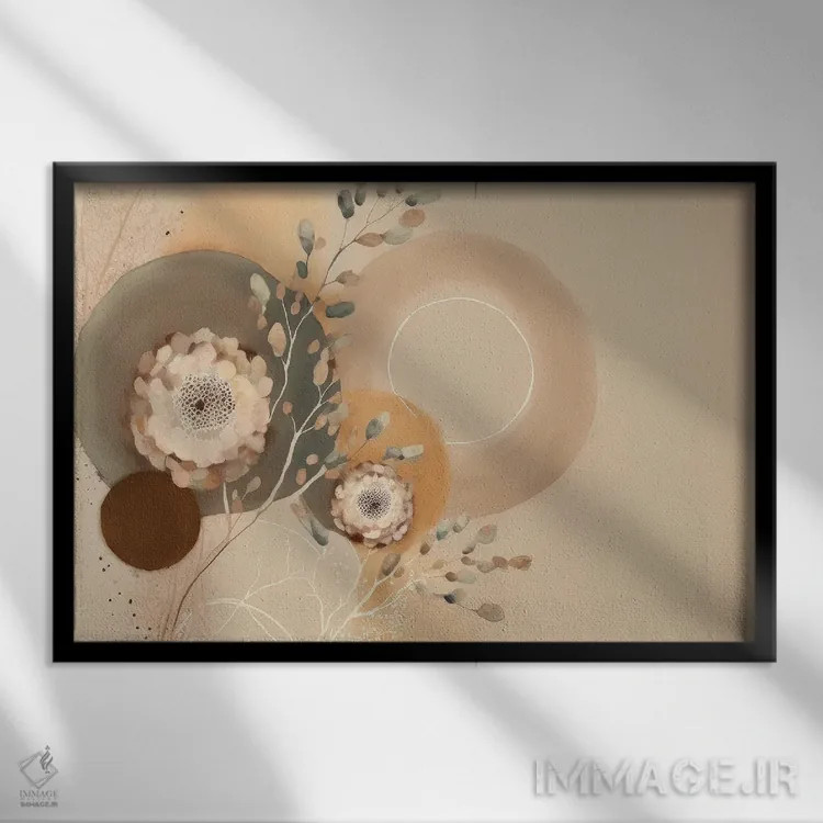 تابلو گیاهان بژ به سبک بوهو اثر بلا ایو - نمای قابدار مشکی