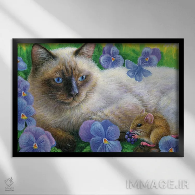 تابلو دوستی میان بنفشهها ۴ اثر بریجت واث - نمای قابدار مشکی