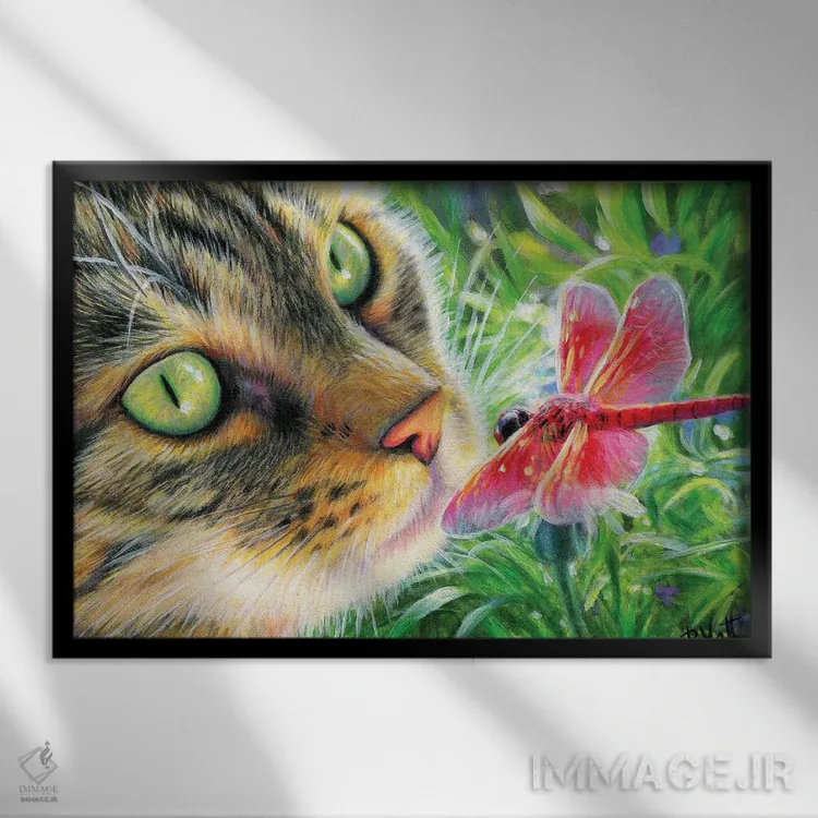 تابلو سنجاقک قرمز اثر بریجت واث - نمای قابدار مشکی