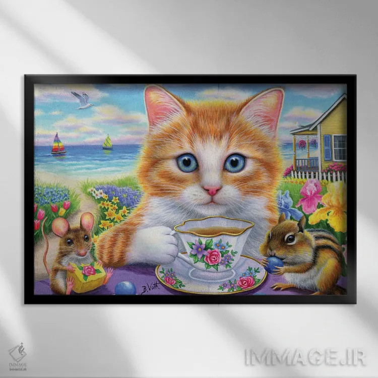 تابلو چای در کنار دریا اثر بریجت واث - نمای قابدار مشکی