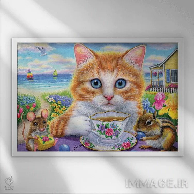 تابلو چای در کنار دریا اثر بریجت واث - نمای قابدار سفید