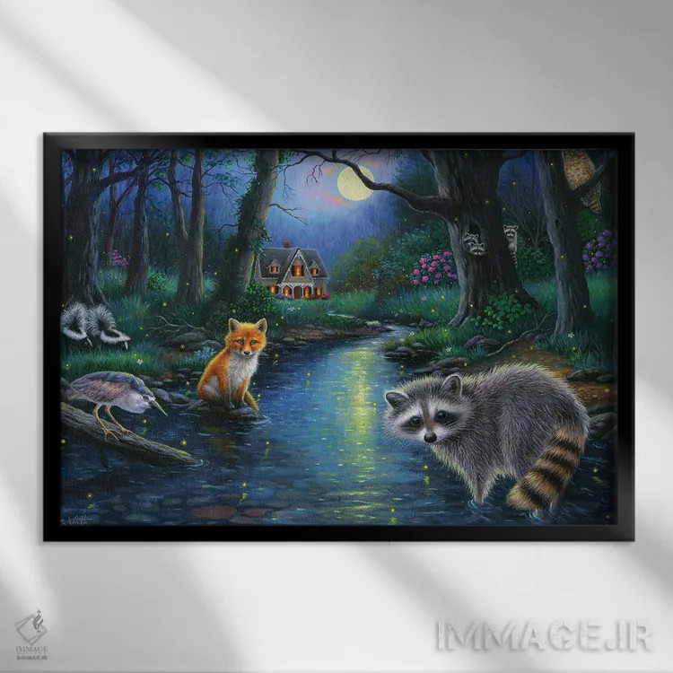 تابلو در نهر شبتابها اثر بریجت واث - نمای قابدار مشکی