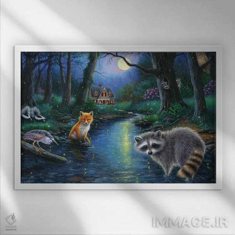 تابلو در نهر شبتابها اثر بریجت واث - نمای قابدار سفید