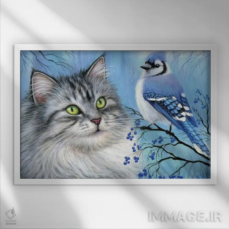 تابلو دوست زمستانی آبی ۳ اثر بریجت واث - نمای قابدار سفید