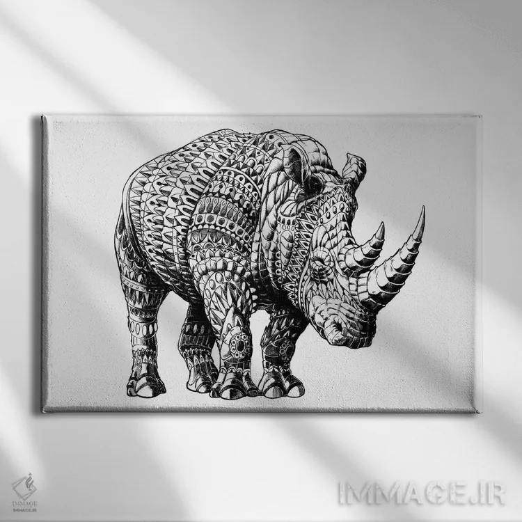 تابلو کرگدن اثر بیوورکز - نمای روبهرو روی دیوار