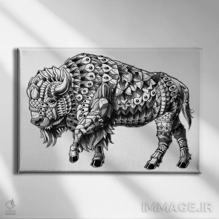 تابلو گاومیش تزیینی اثر بیوورکز - نمای روبهرو روی دیوار