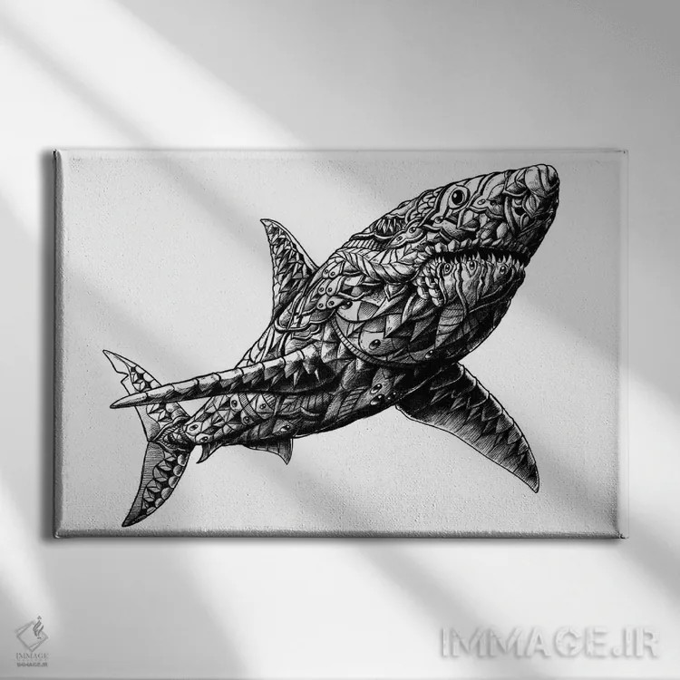 تابلو کوسه سفید بزرگ اثر بیوورکز - نمای روبهرو روی دیوار