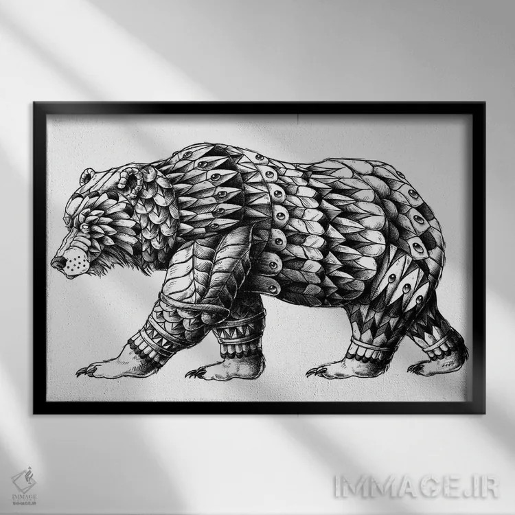 تابلو خرس کالیفرنیا اثر بیوورکز - نمای قابدار مشکی