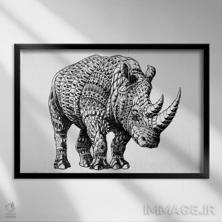 تابلو کرگدن اثر بیوورکز - نمای قابدار مشکی