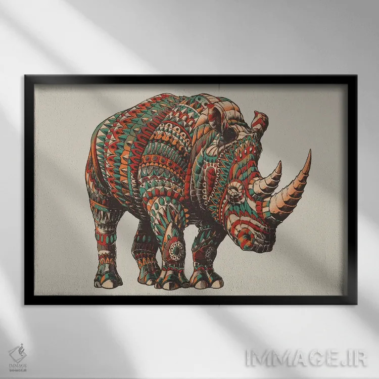 تابلو کرگدن رنگی II اثر بیوورکز - نمای قابدار مشکی