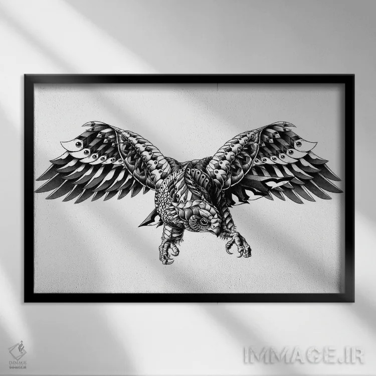 تابلو شاهین تزیینی اثر بیوورکز - نمای قابدار مشکی