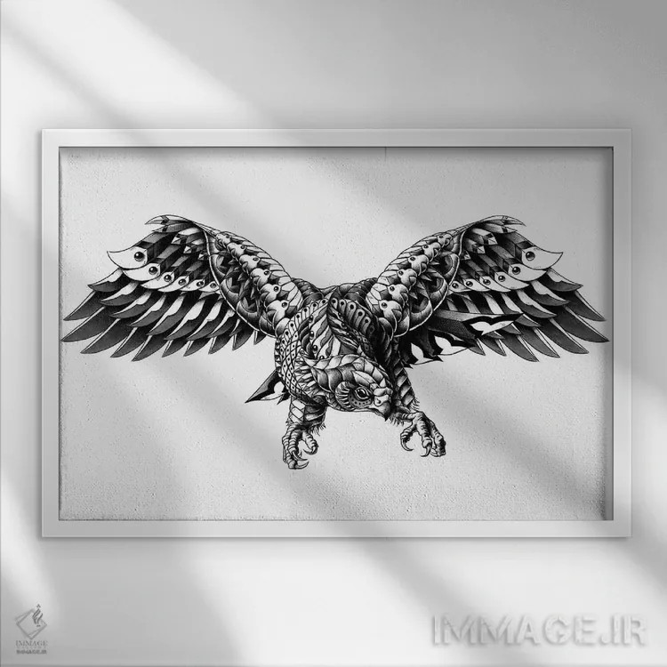 تابلو شاهین تزیینی اثر بیوورکز - نمای قابدار سفید