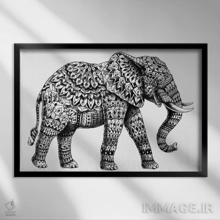 تابلو فیل تزیینی شماره ۲ اثر بیوورکز - نمای قابدار مشکی