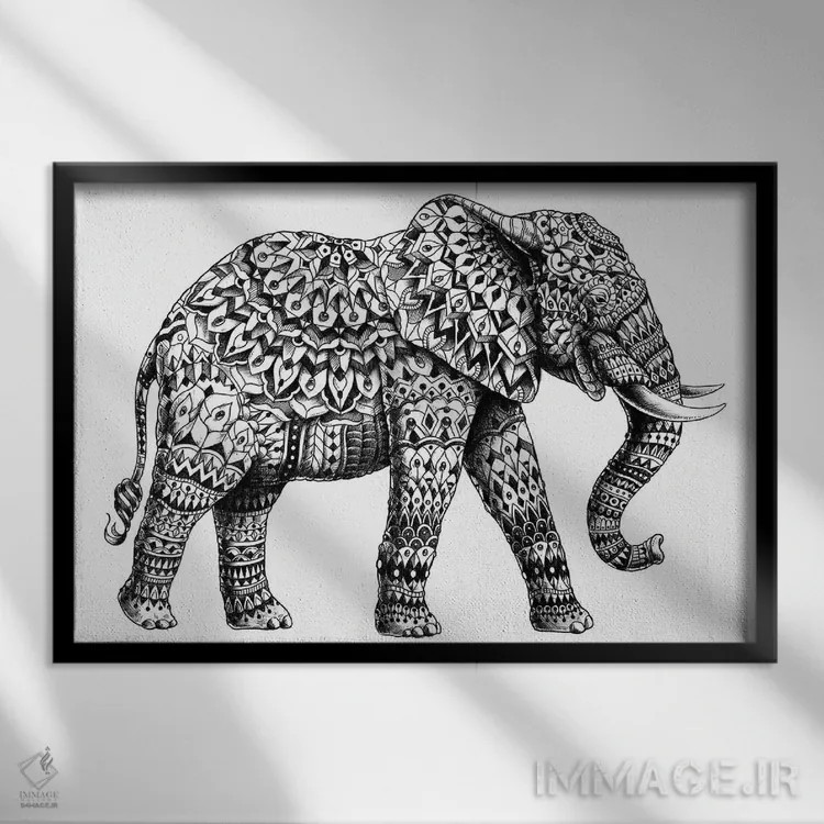 تابلو فیل تزیینی شماره ۲ اثر بیوورکز - نمای قابدار مشکی