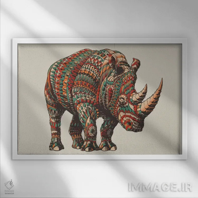 تابلو کرگدن رنگی II اثر بیوورکز - نمای قابدار سفید