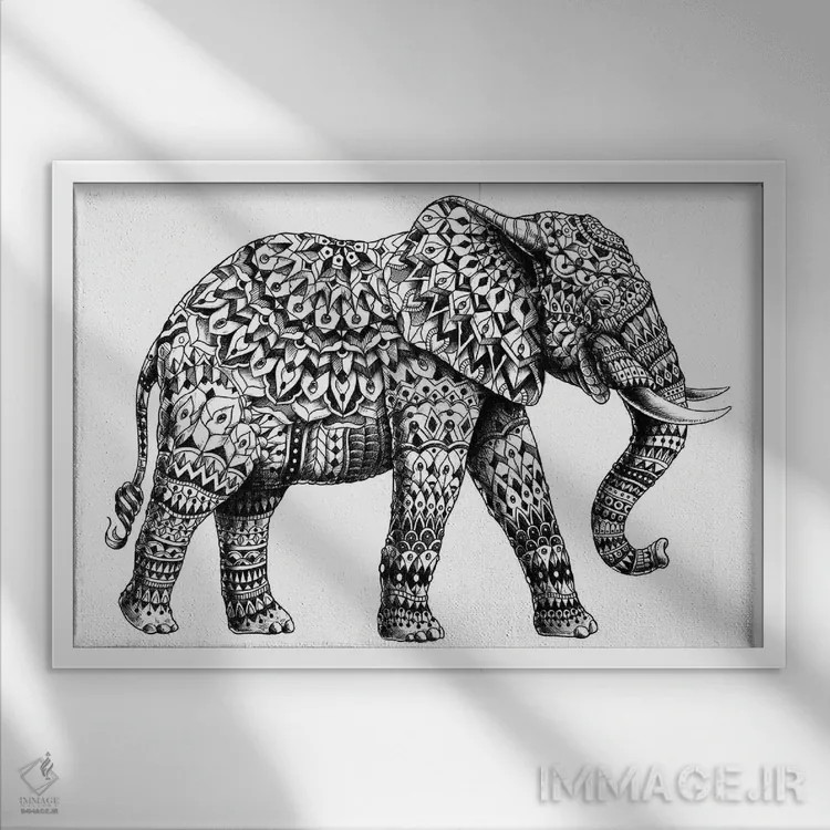 تابلو فیل تزیینی شماره ۲ اثر بیوورکز - نمای قابدار سفید