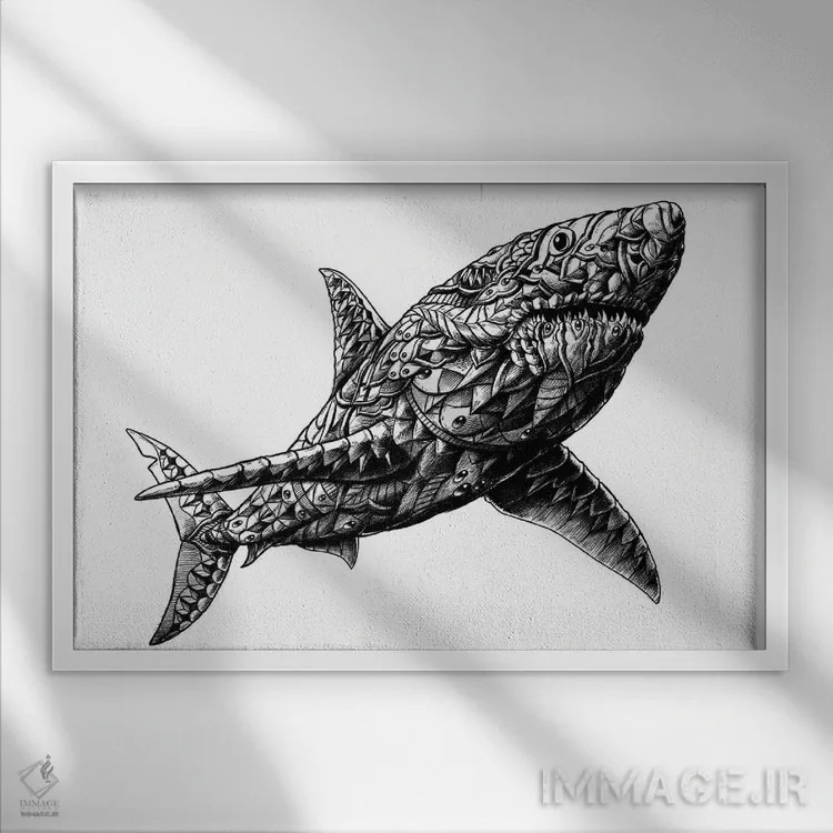 تابلو کوسه سفید بزرگ اثر بیوورکز - نمای قابدار سفید