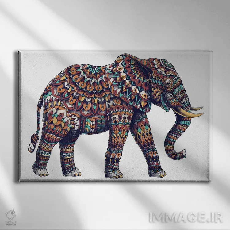 تابلو فیل تزیینی شماره ۲ رنگی شماره ۲ اثر بیوورکز - نمای روبهرو روی دیوار