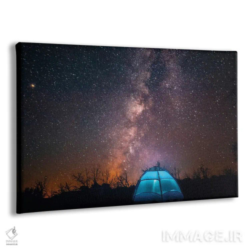 تابلو آمریکا، کالیفرنیا، صحرای موهاوی. چادری نورانی در زیر آسمان پرستاره و کهکشان راه شیری. اثر برایس مریل - نمای پرسپکتیو محصول