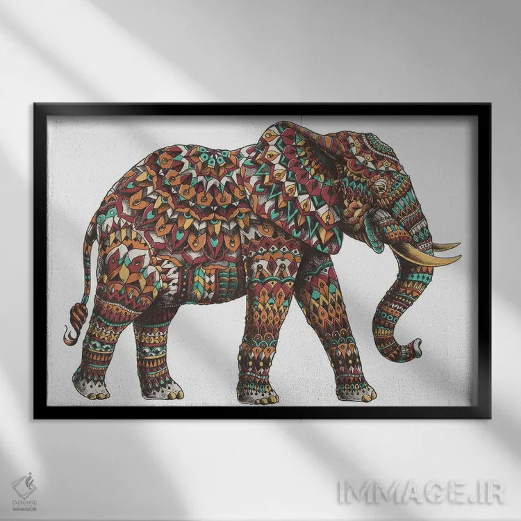تابلو فیل تزیینی شماره ۲ رنگی شماره ۱ اثر بیوورکز - نمای قابدار مشکی