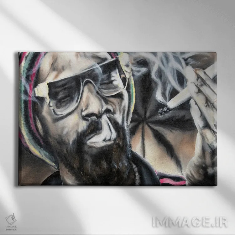 تابلو اسنوپ جین اند جوُس (اشاره به آهنگ/مشروب یعنی جین و آبمیوه) اثر بابی واندنهورن - نمای روبهرو روی دیوار