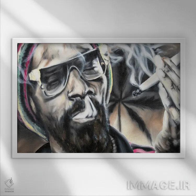 تابلو اسنوپ جین اند جوُس (اشاره به آهنگ/مشروب یعنی جین و آبمیوه) اثر بابی واندنهورن - نمای قابدار سفید