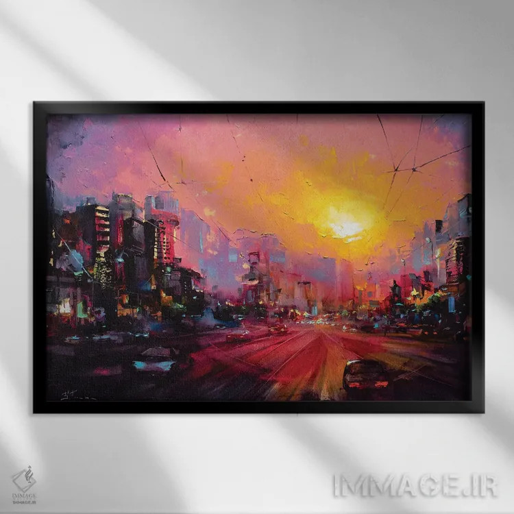 تابلو حس و حال رنگارنگ شهر اثر بُژنا فوخس - نمای قابدار مشکی
