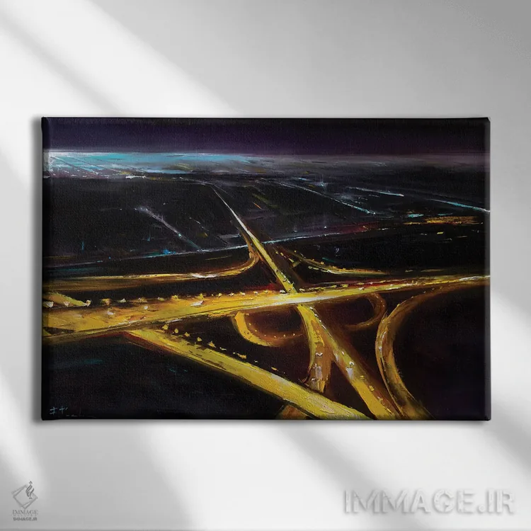 تابلو چشمانداز شبانهٔ شهر از بالا اثر بُژنا فوخس - نمای روبهرو روی دیوار
