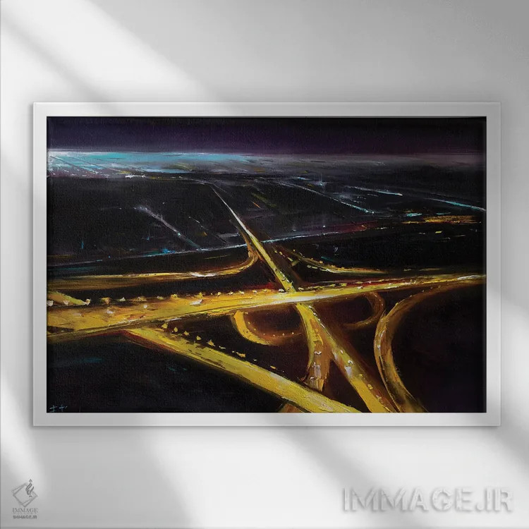 تابلو چشمانداز شبانهٔ شهر از بالا اثر بُژنا فوخس - نمای قابدار سفید