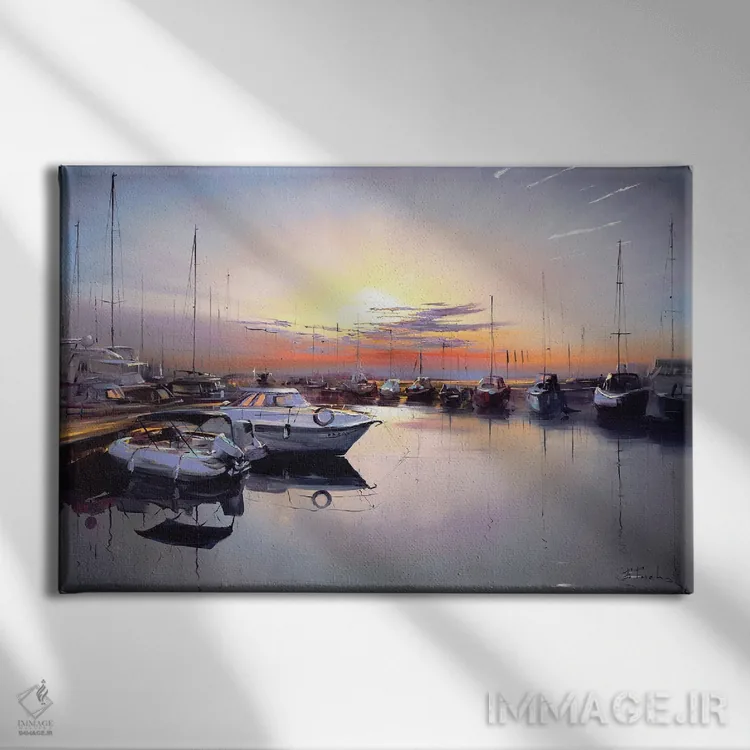 تابلو خیالبافی آرام قایقهای خفته اثر بُژنا فوخس - نمای روبهرو روی دیوار