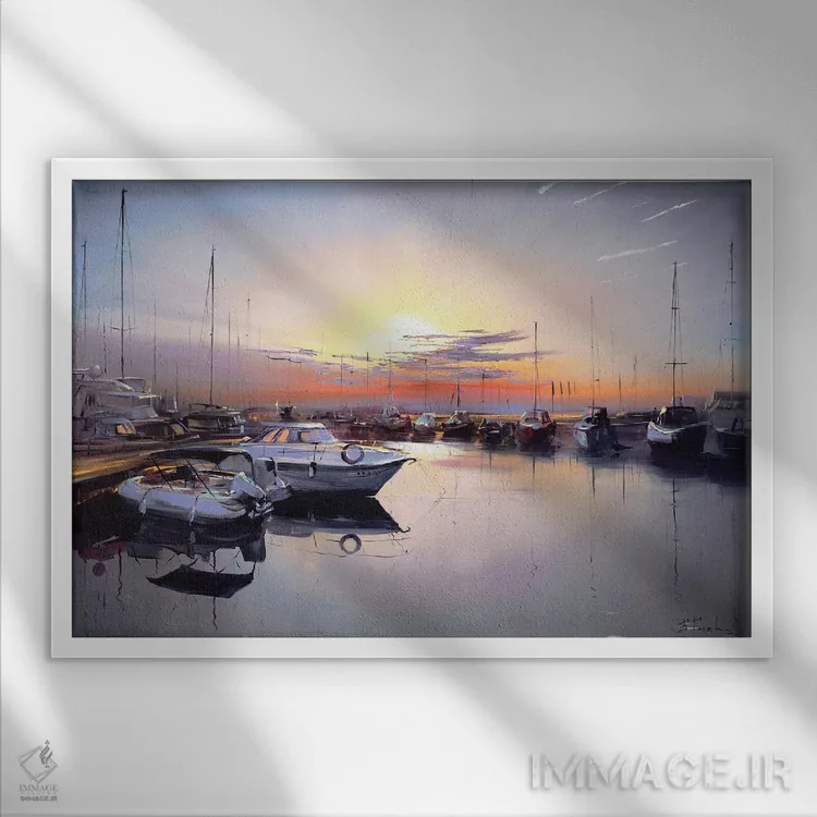 تابلو خیالبافی آرام قایقهای خفته اثر بُژنا فوخس - نمای قابدار سفید