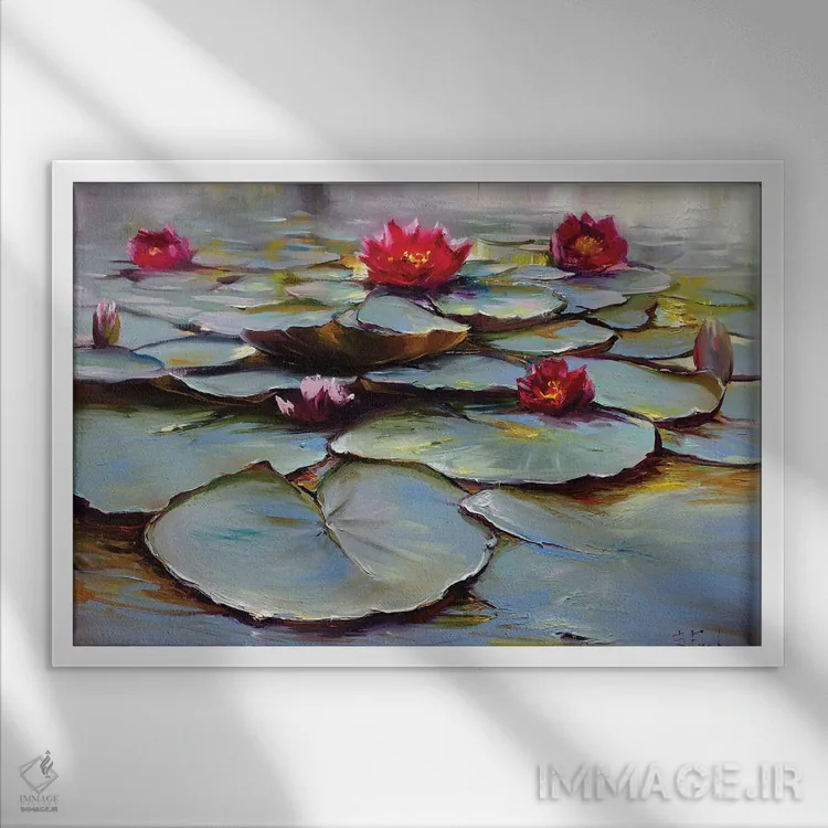 تابلو زنبقهای آبی شکوفا اثر بُژنا فوخس - نمای قابدار سفید