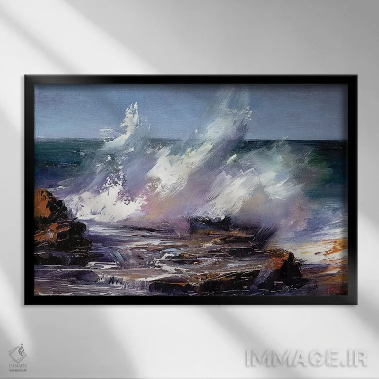 تابلو برخورد امواج با تختهسنگ اثر بُژنا فوخس - نمای قابدار مشکی
