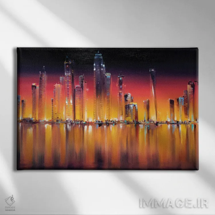 تابلو منظرهٔ خط افق دبی اثر بُژنا فوخس - نمای روبهرو روی دیوار