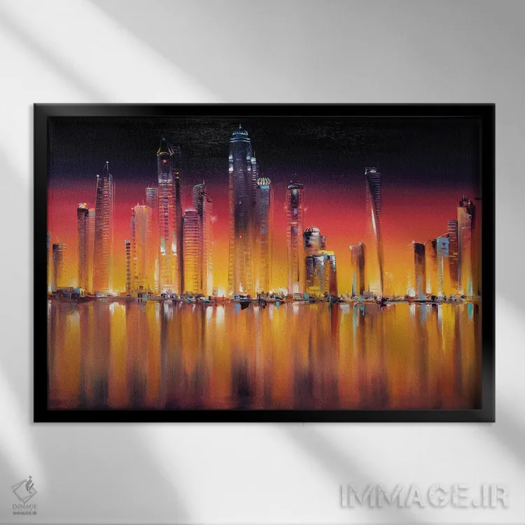 تابلو منظرهٔ خط افق دبی اثر بُژنا فوخس - نمای قابدار مشکی