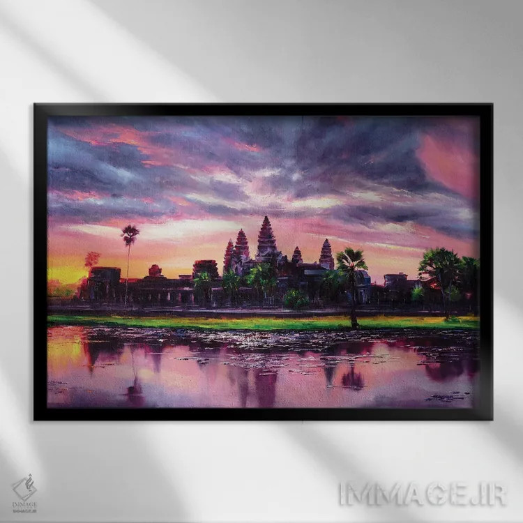 تابلو آنگکور وات (معبد کامبوج) اثر بُژنا فوخس - نمای قابدار مشکی