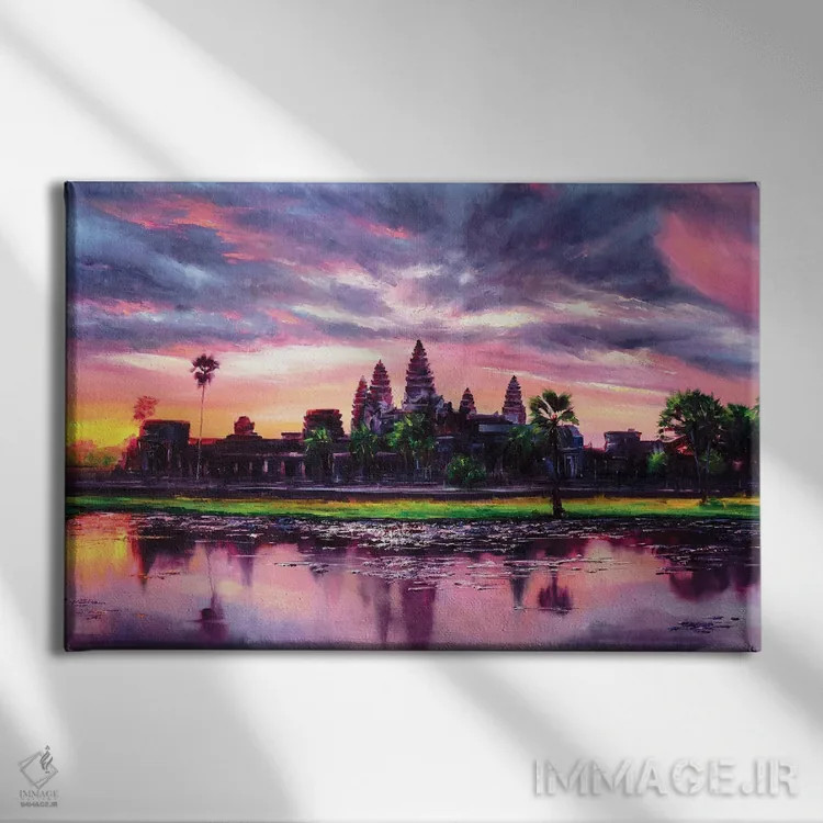 تابلو آنگکور وات (معبد کامبوج) اثر بُژنا فوخس - نمای روبهرو روی دیوار