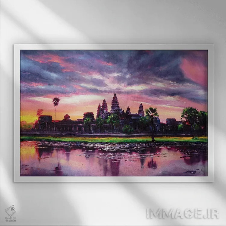 تابلو آنگکور وات (معبد کامبوج) اثر بُژنا فوخس - نمای قابدار سفید