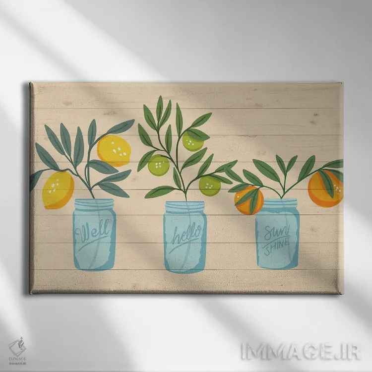 تابلو بطریهای میوهای ماسون اثر کارولین آلفردز - نمای روبهرو روی دیوار