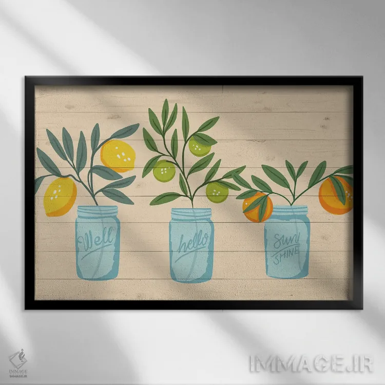 تابلو بطریهای میوهای ماسون اثر کارولین آلفردز - نمای قابدار مشکی