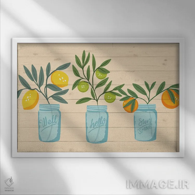 تابلو بطریهای میوهای ماسون اثر کارولین آلفردز - نمای قابدار سفید