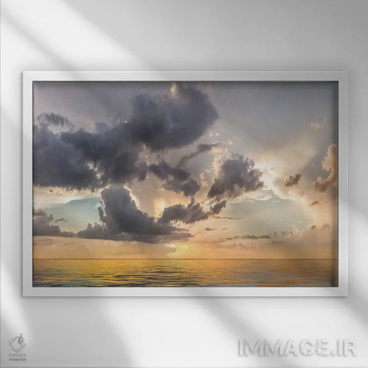 تابلو غروب بهشتی اثر مایک کالاسیبتا - نمای قابدار سفید