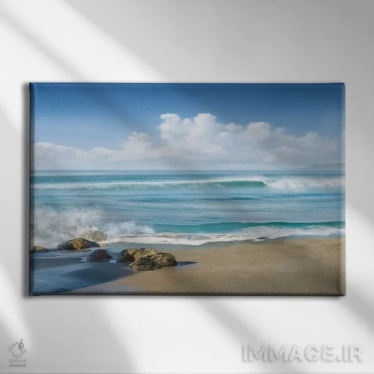 تابلو آبی جاروکشیده (آبستره) اثر مایک کالاسیبتا - نمای روبهرو روی دیوار