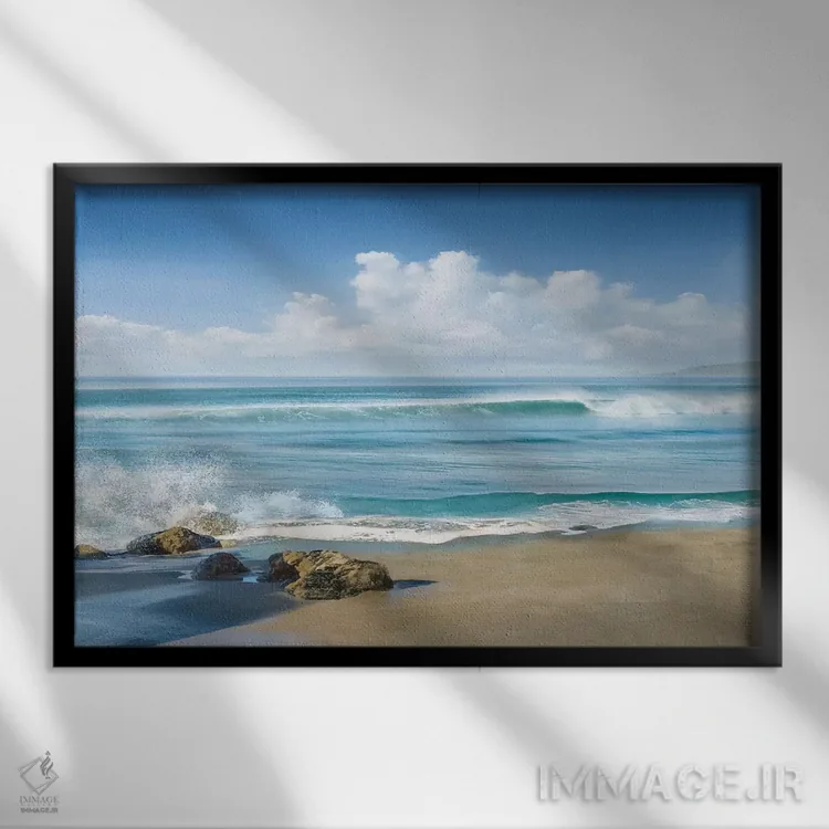 تابلو آبی جاروکشیده (آبستره) اثر مایک کالاسیبتا - نمای قابدار مشکی