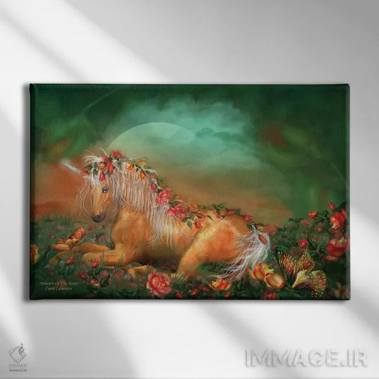 تابلو تکشاخ رزها اثر کارول کاوالاریس - نمای روبهرو روی دیوار